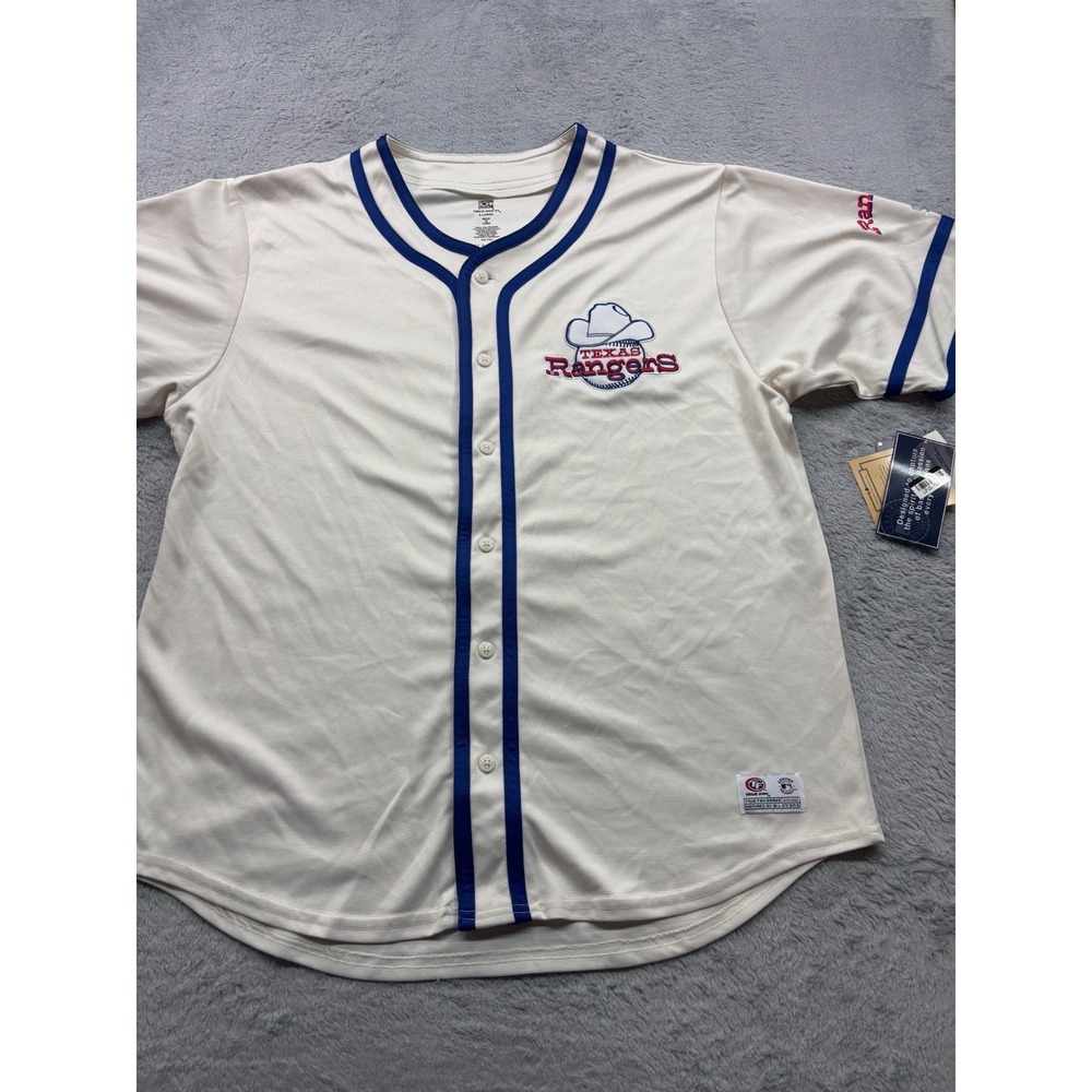 Mens Texas Rangers Cooperstown Collection True Fan Baseball Jersey Cream‎ XL NEW